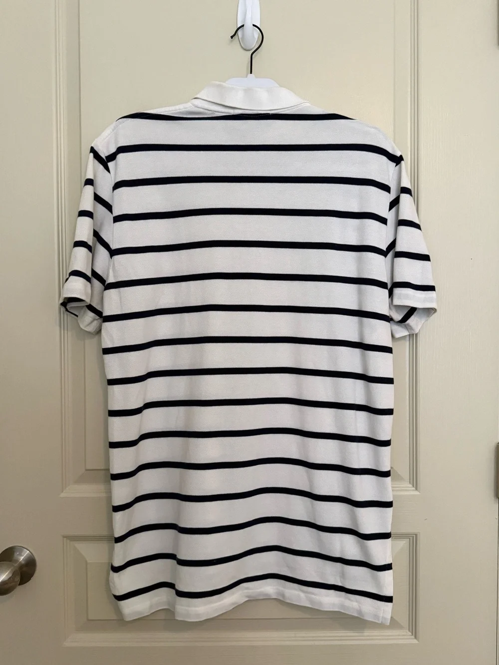 Ralph Lauren White Polo Shirt with Navy Stripes and Green Pony